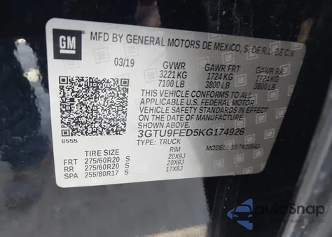 2019 GMC Sierra 1500 Denali from USA, damaged, VIN 3GTU9FED5KG174926